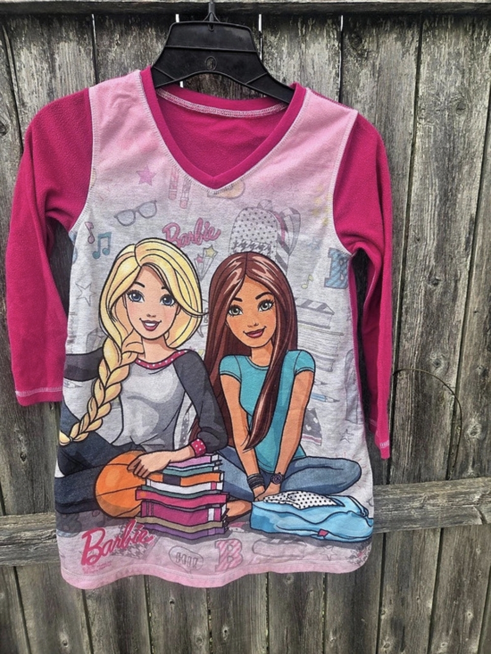 Barbie Long Sleeve Nightgown in Pink & Gray